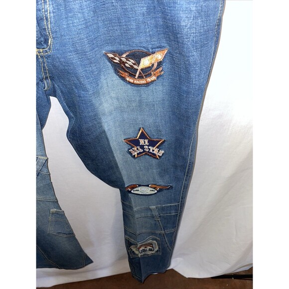 Baby Noiz Women’s Boyfriend Jeans Size 16 Blue Patches Streetwear Going Out City - Picture 7 of 12